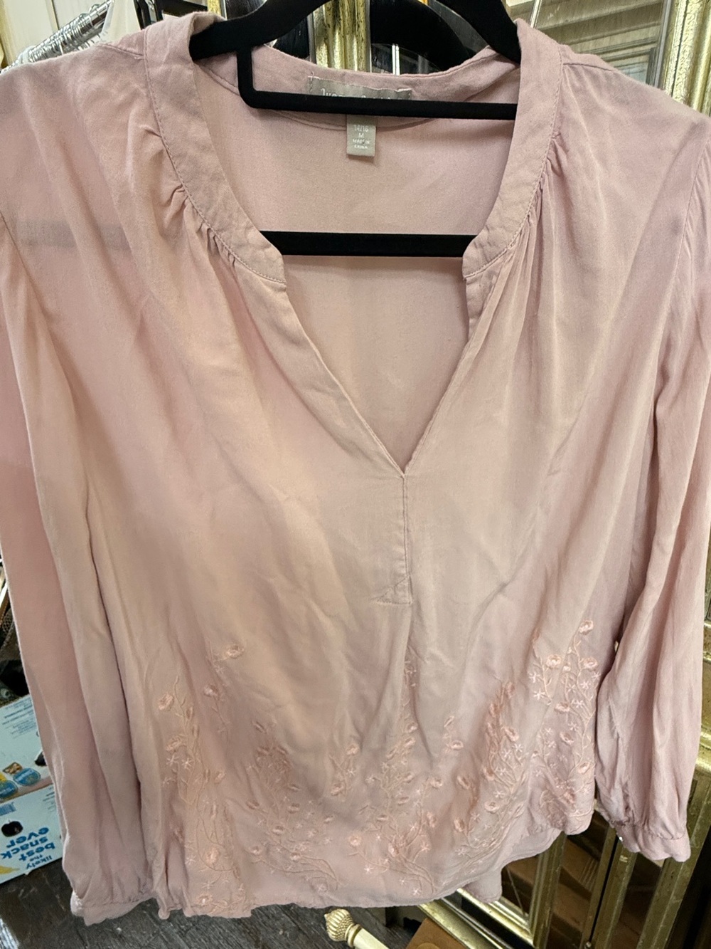 Woman Within Soft Blush Embroidered V-Neck Blouse